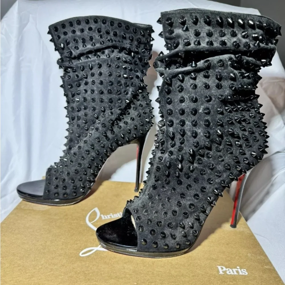 Christian Louboutin Black Spiked Suede Guerilla Boots - Size 38.5 - Picture 2 of 11